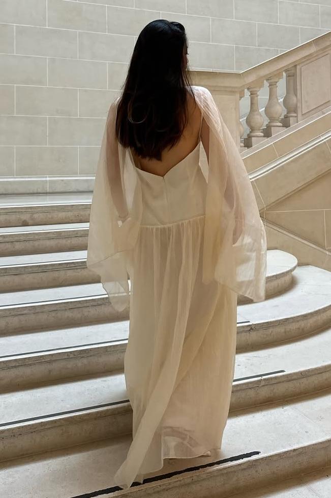 Satin Splicing Chiffon Maxi Dress With Cape