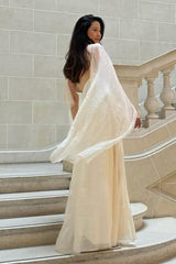 Satin Splicing Chiffon Maxi Dress With Cape