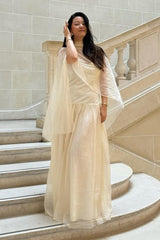 Satin Splicing Chiffon Maxi Dress With Cape