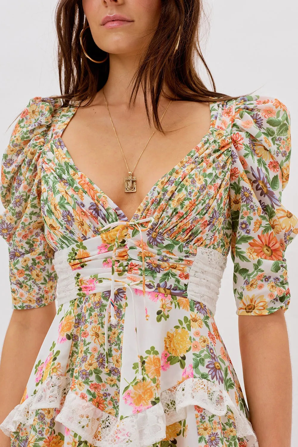 Floral Lace Puff Sleeve Mini Dress