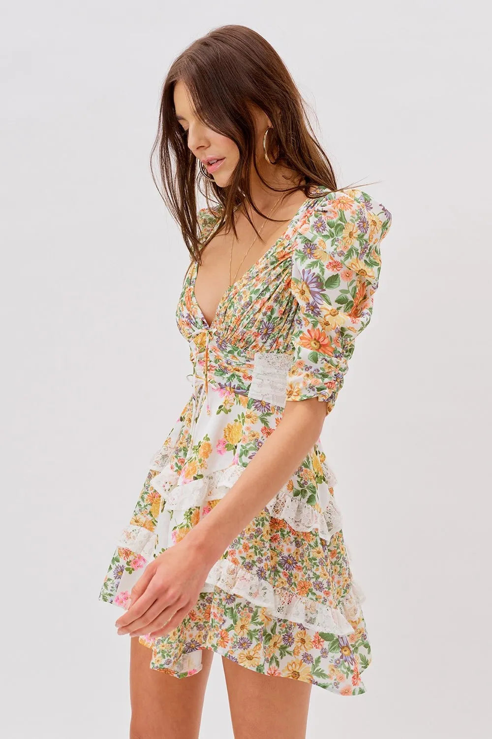 Floral Lace Puff Sleeve Mini Dress