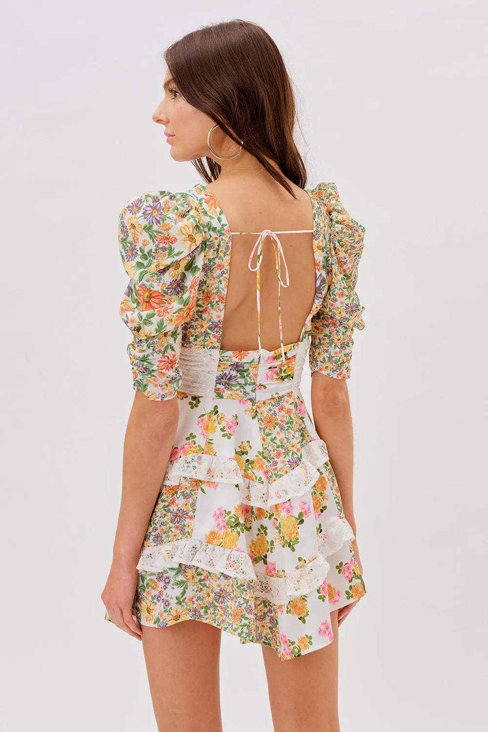 Floral Lace Puff Sleeve Mini Dress