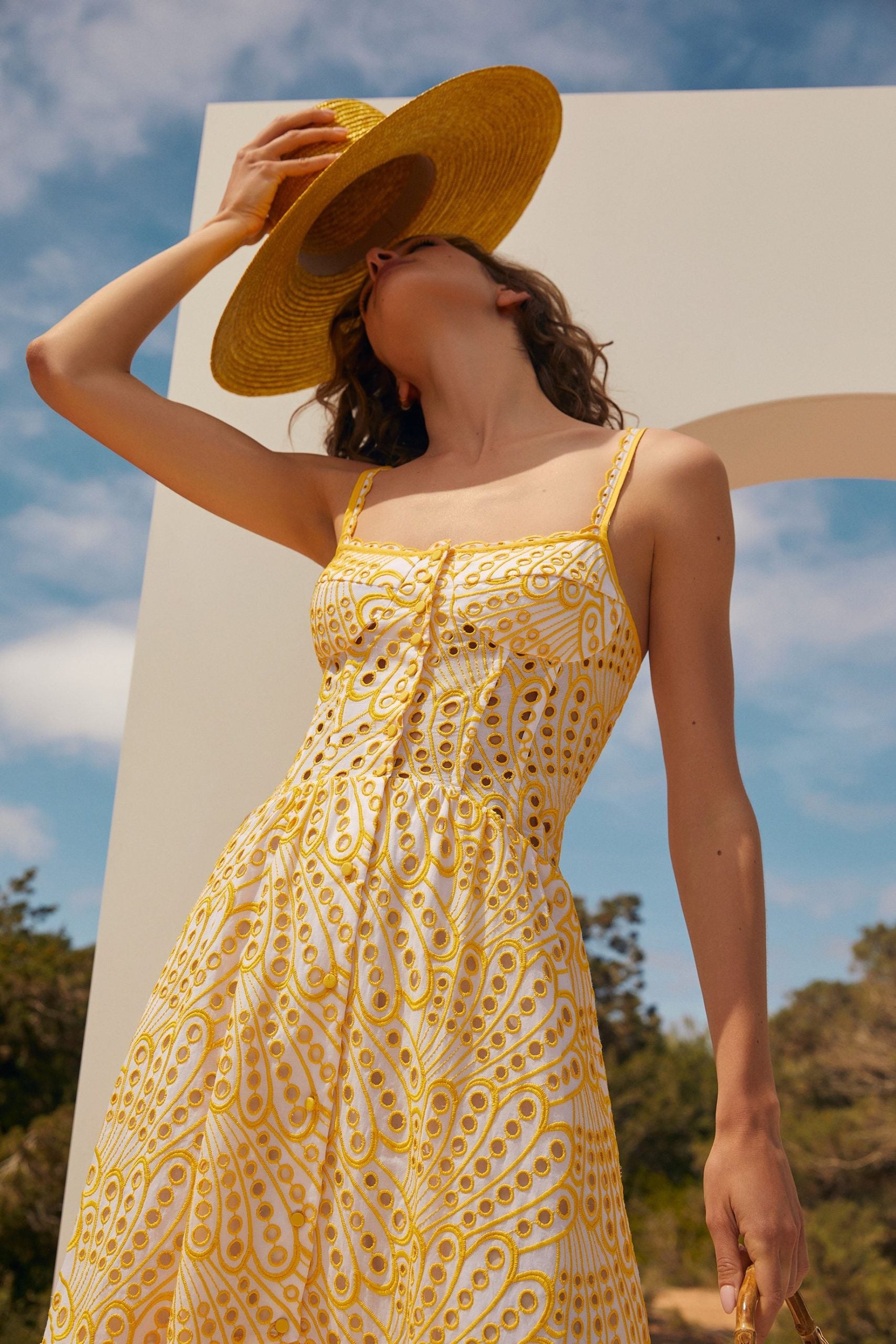 Lace Buttoned Ruffle Hem Cami Midi Dress