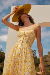 Lace Buttoned Ruffle Hem Cami Midi Dress
