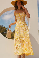 Lace Buttoned Ruffle Hem Cami Midi Dress