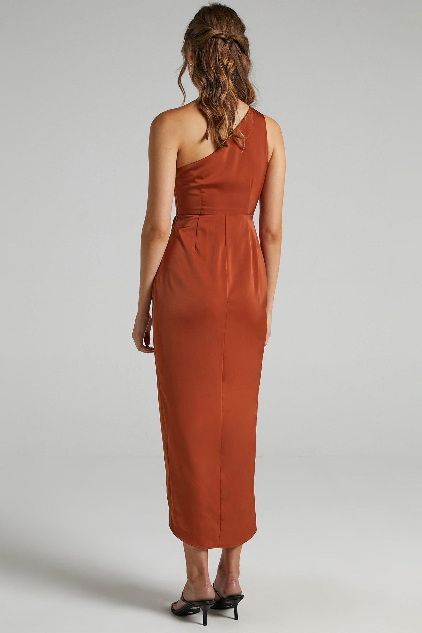 One-Shoulder Backless Slit Midi Dress