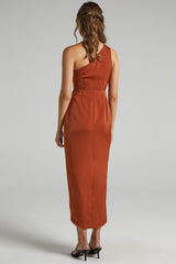 One-Shoulder Backless Slit Midi Dress