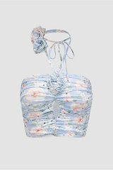 Floral Halter Neck Backless Top