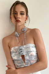 Floral Halter Neck Backless Top