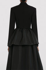 Drawstring Ruffle Hem Blazer Black