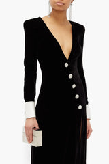 Long Sleeve V-Neck Slit Maxi Dress