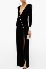 Long Sleeve V-Neck Slit Maxi Dress