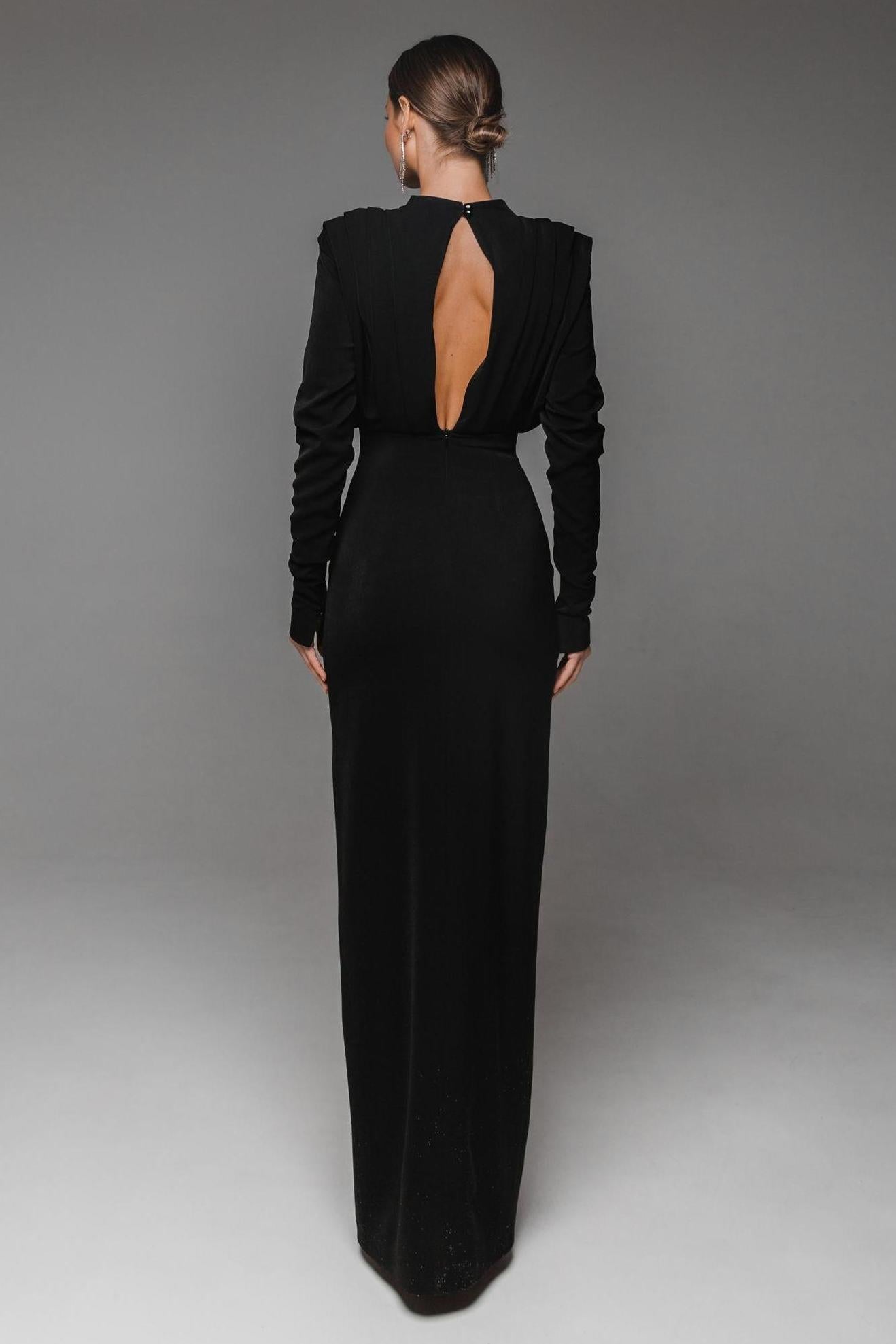 Solid High Split Long Sleeve Midi Dress