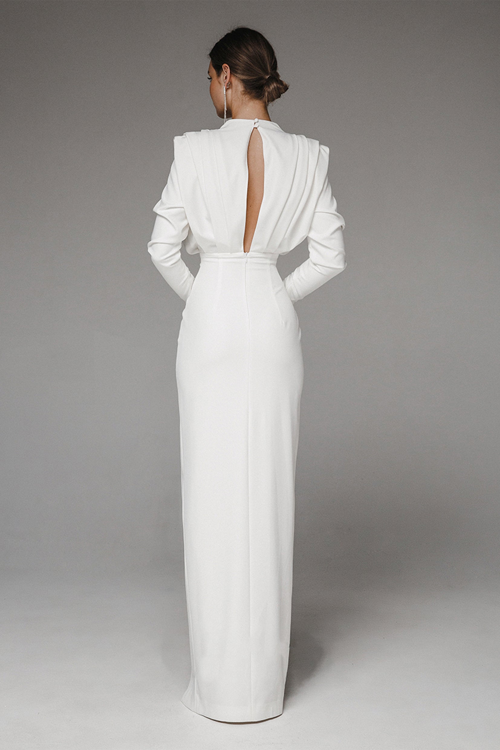 Solid High Split Long Sleeve Midi Dress