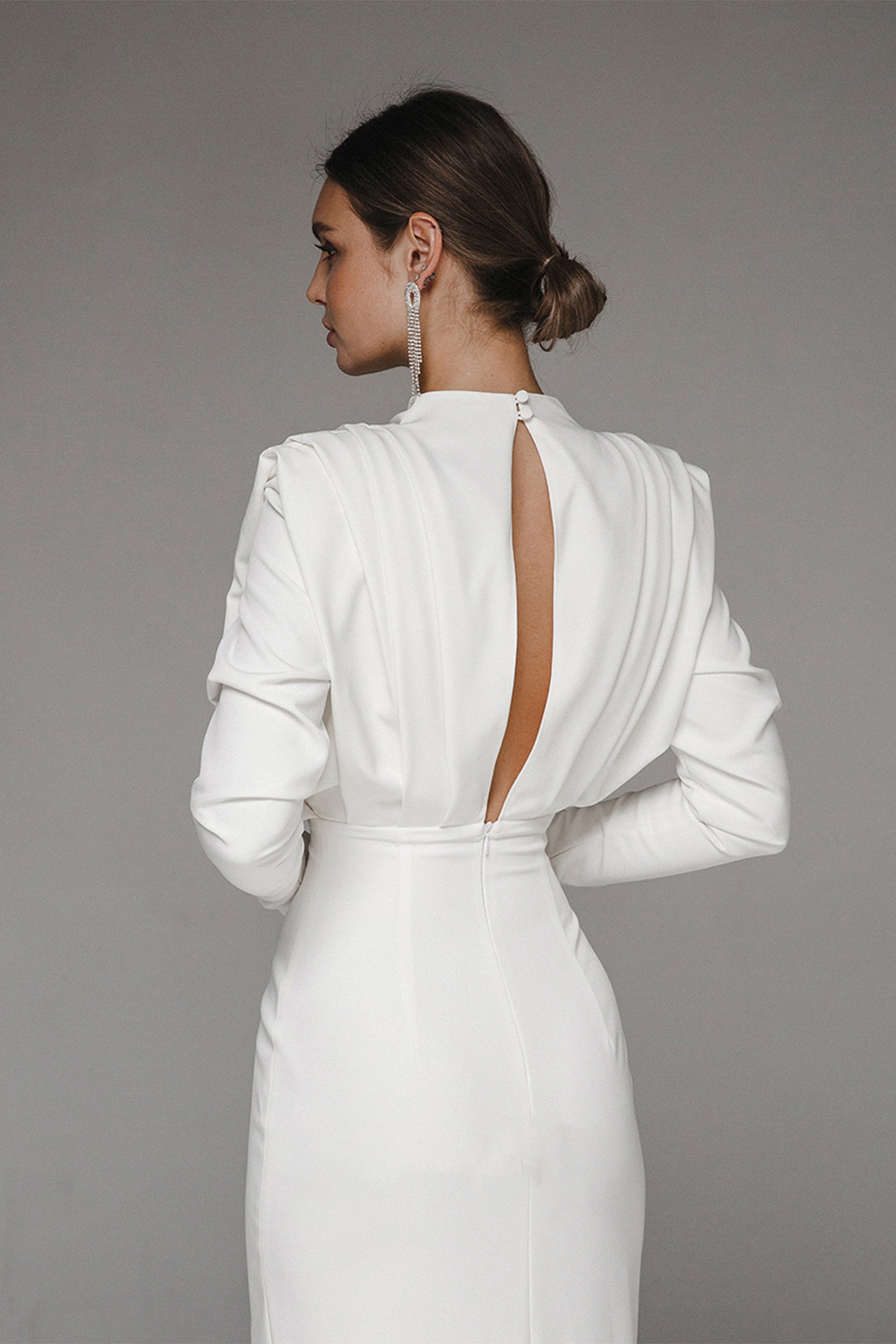 Solid High Split Long Sleeve Midi Dress