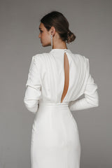 Solid High Split Long Sleeve Midi Dress