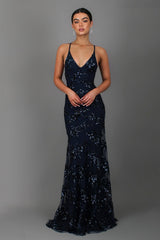 Sequin V-Neck Backless Maxi Dress