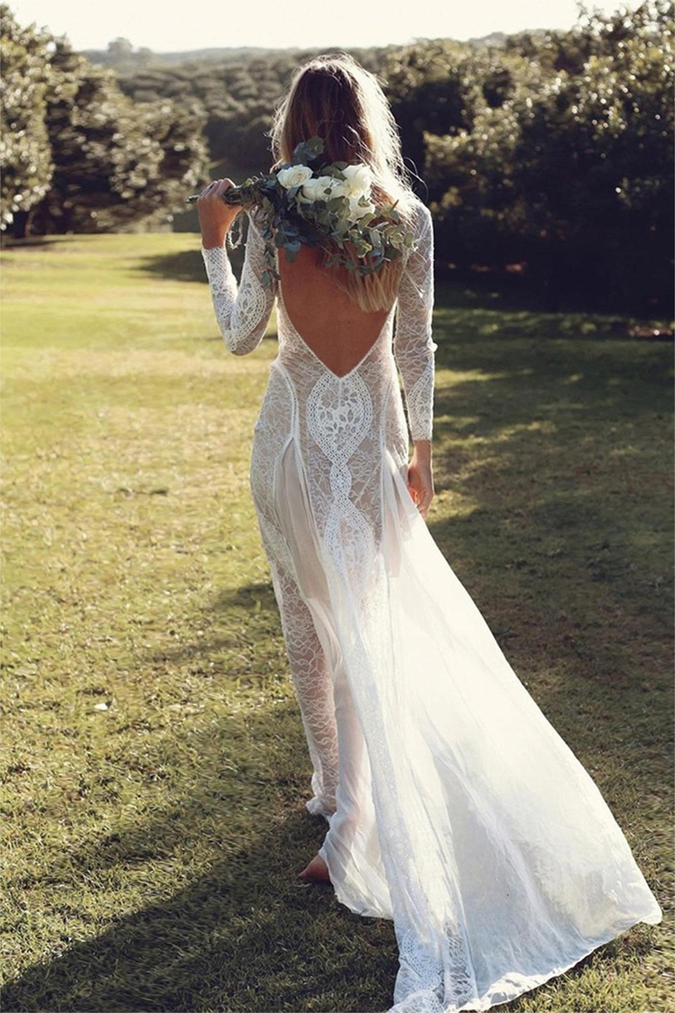 Lace Backless Long Sleeve Midi Dress