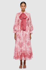 Floral Lantern Sleeve Midi Dress With Belt