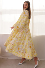 Floral V-Neck Long Sleeve Midi Dress