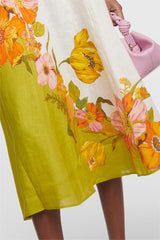 Floral Puff Sleeve Round Neckline Midi Dress