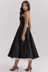 Lace Mesh Sweetheart Neck Midi Dress