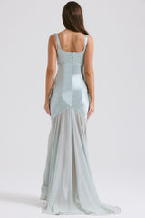 Solid Satin Mesh Sleeveless Maxi Dress