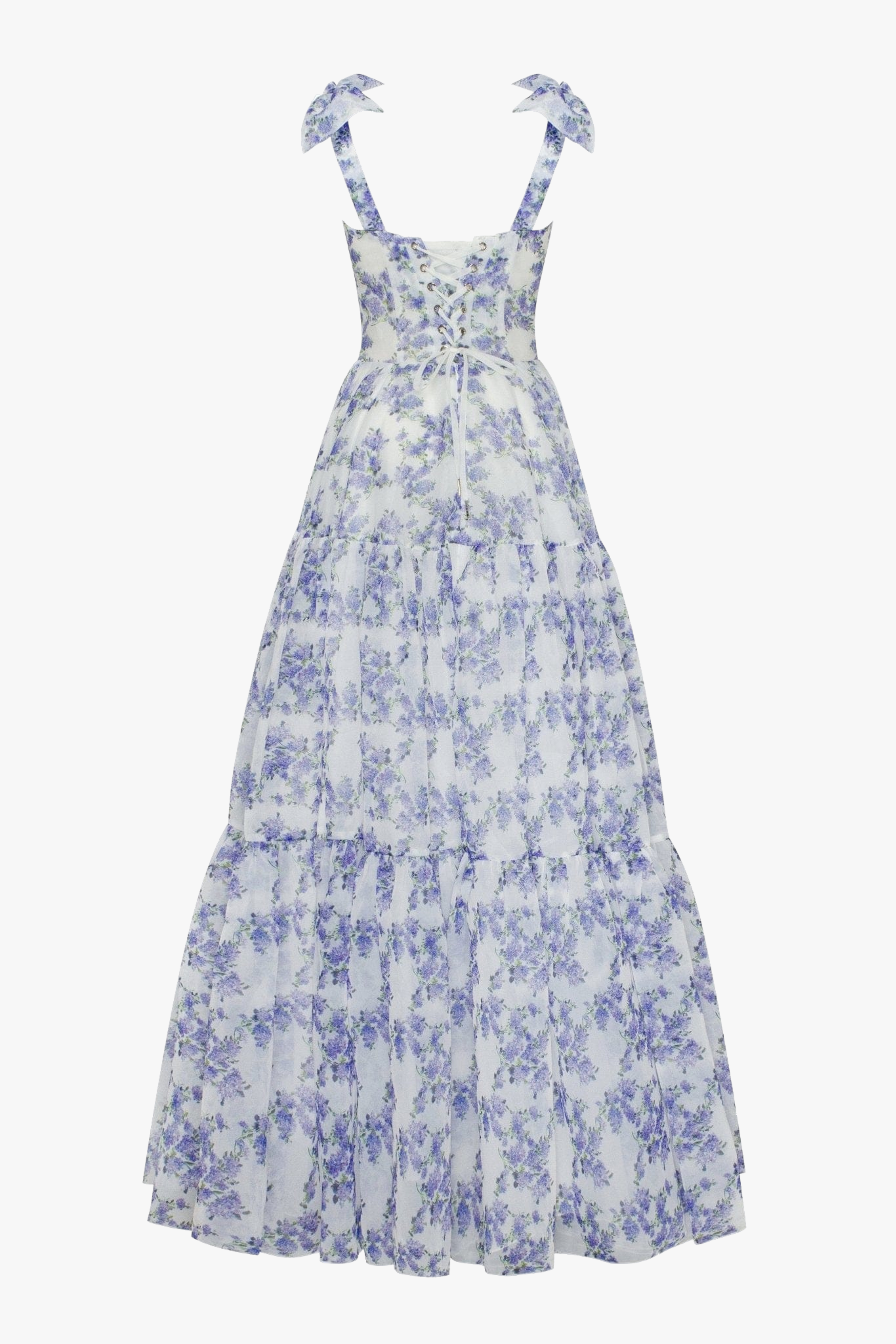 Floral Sweetheart Neck Frill Maxi Dress