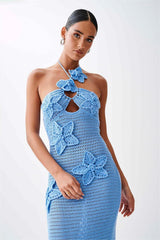 Knit 3D Floral Solid Midi Dress