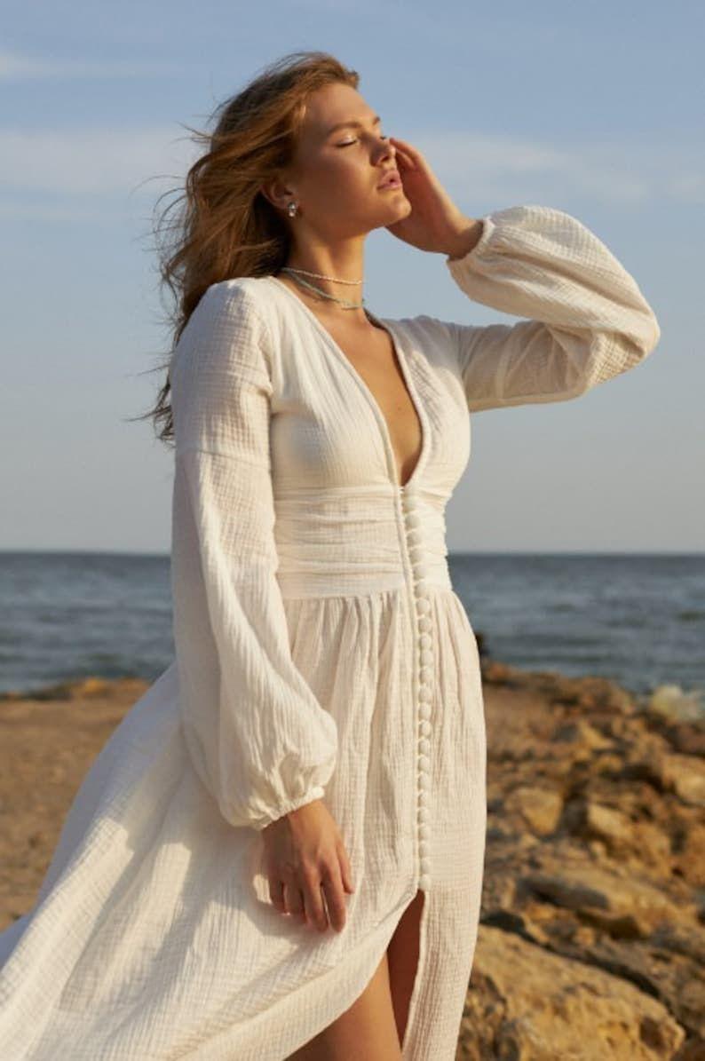 V-Neck Lantern Sleeve Button Midi Dress Green
