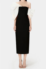 Bow Off-Shoulder Asymmetrical Midi Dress