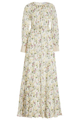 Floral Pleat Round Neck Maxi Dress With Belt