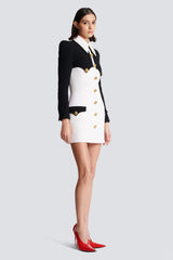 Contrast Color Metal Button Long Sleeve Mini Dress
