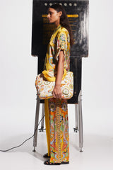 Paisley Print Satin Bottom Top ＆ Mid Waist Pants Set