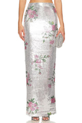 Floral Sequin High Waist Midi Skirt