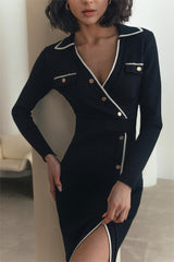 Contrast Color Metal Bottom Midi Dress
