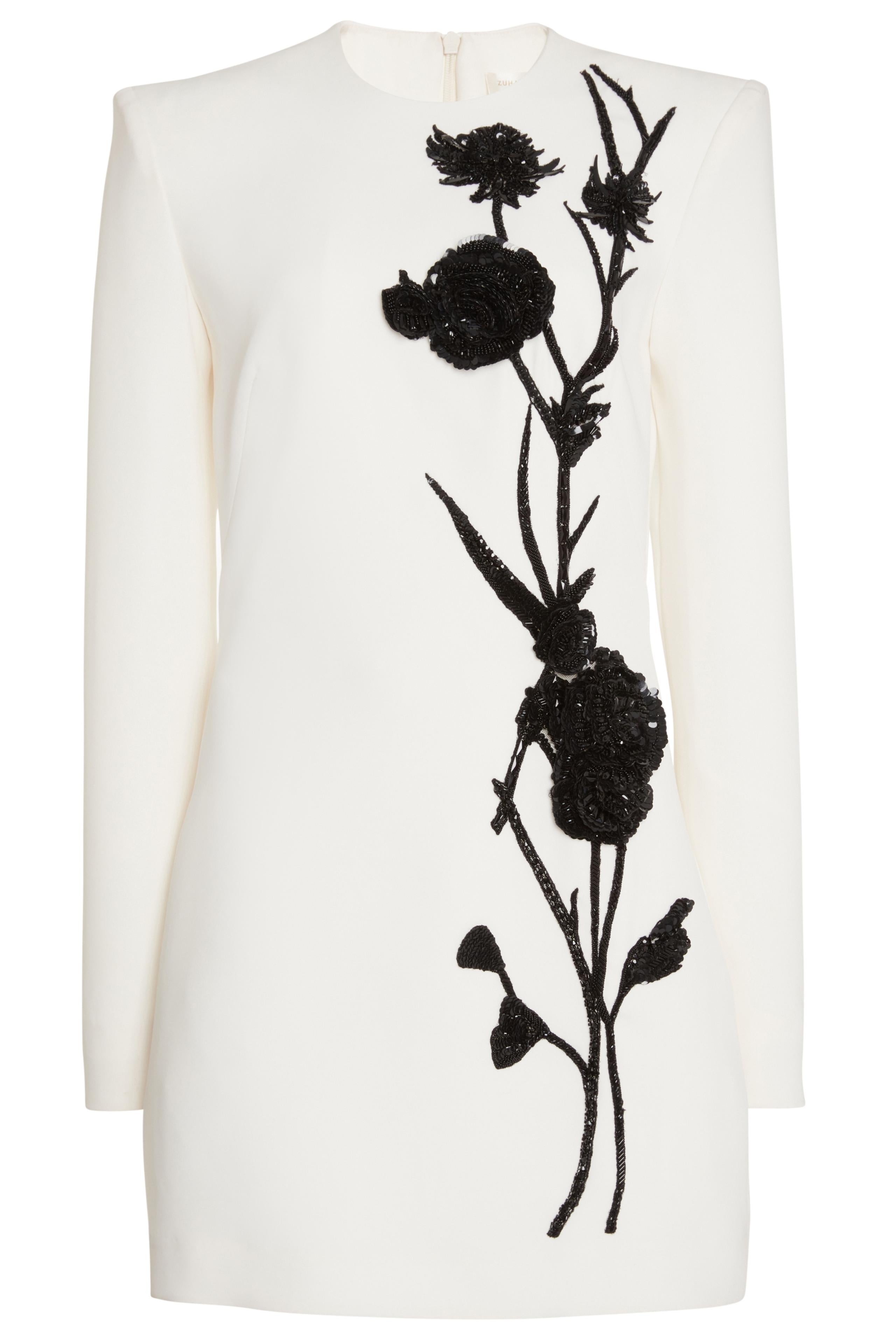 Nail Bead Embroidery Floral Mini Dress