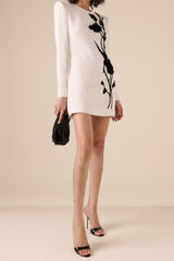 Nail Bead Embroidery Floral Mini Dress