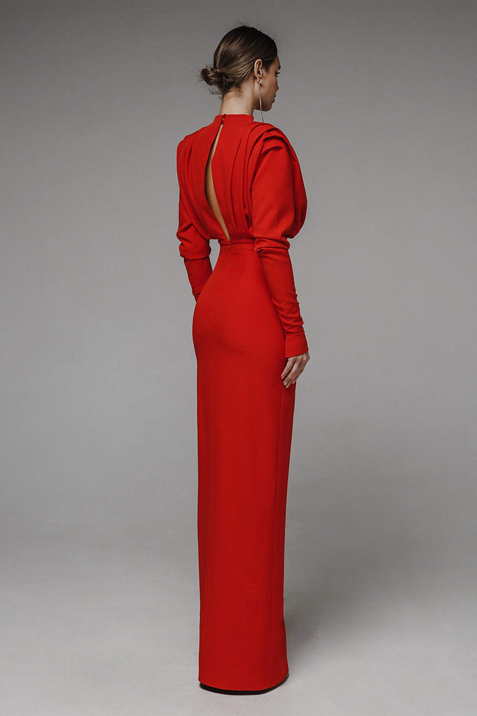 Solid High Split Long Sleeve Midi Dress