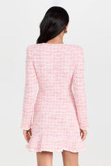 Knit Round Neck Checks Mini Dress