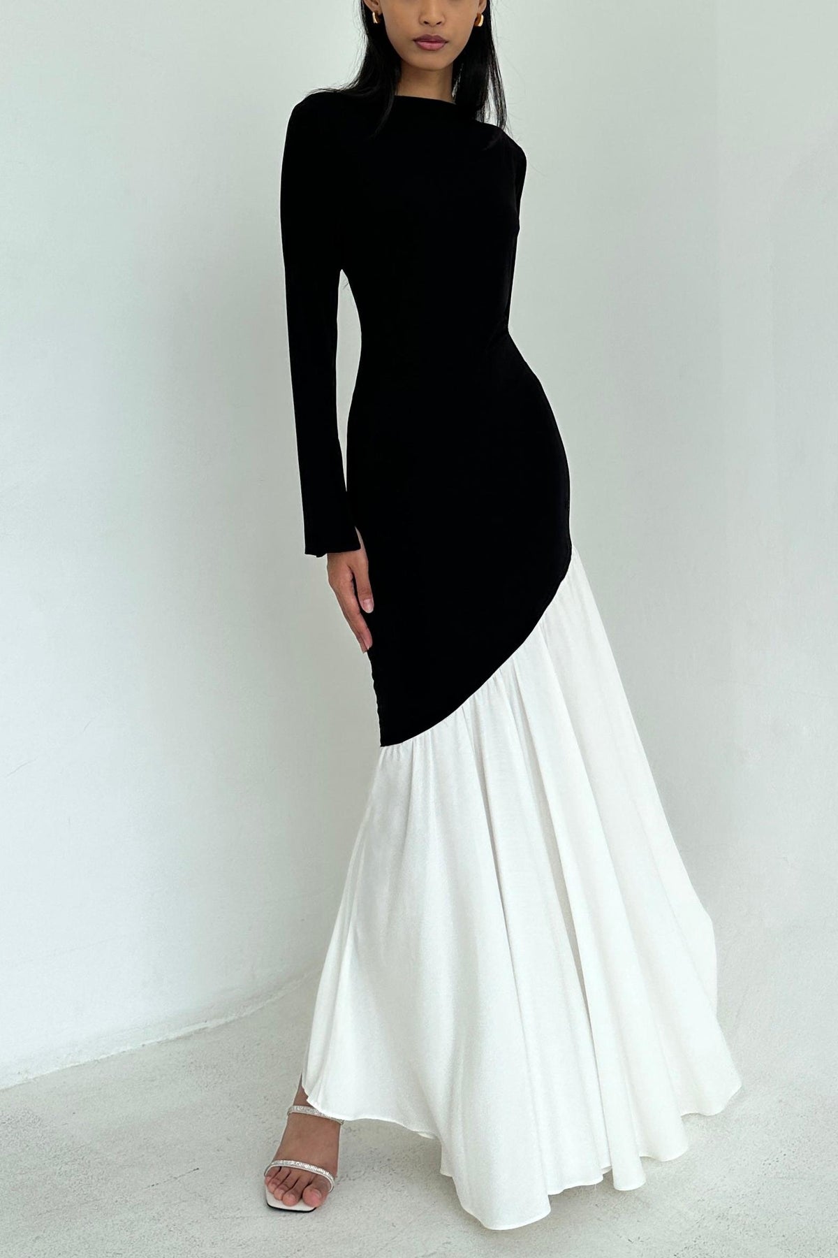 Jersey Contrast Color Midi Dress