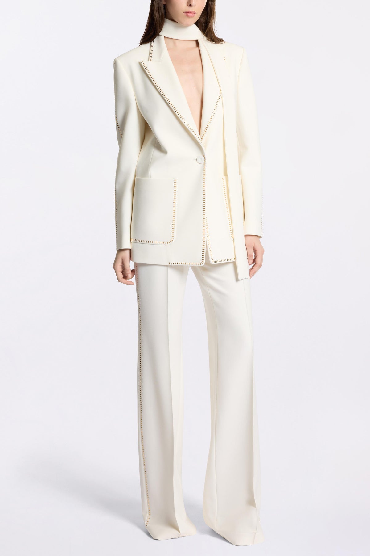 Solid Rhinestone Pocket Blazer & Pants Set