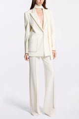 Solid Rhinestone Pocket Blazer & Pants Set
