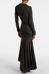 Chiffon Solid Long Sleeve Midi Dress