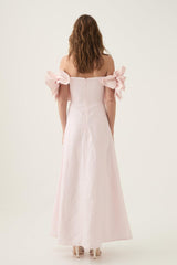 3D Flower Solid Off-Shoulder Midi Dress