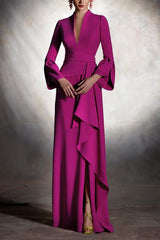 Solid Pleated Split Midi Dress