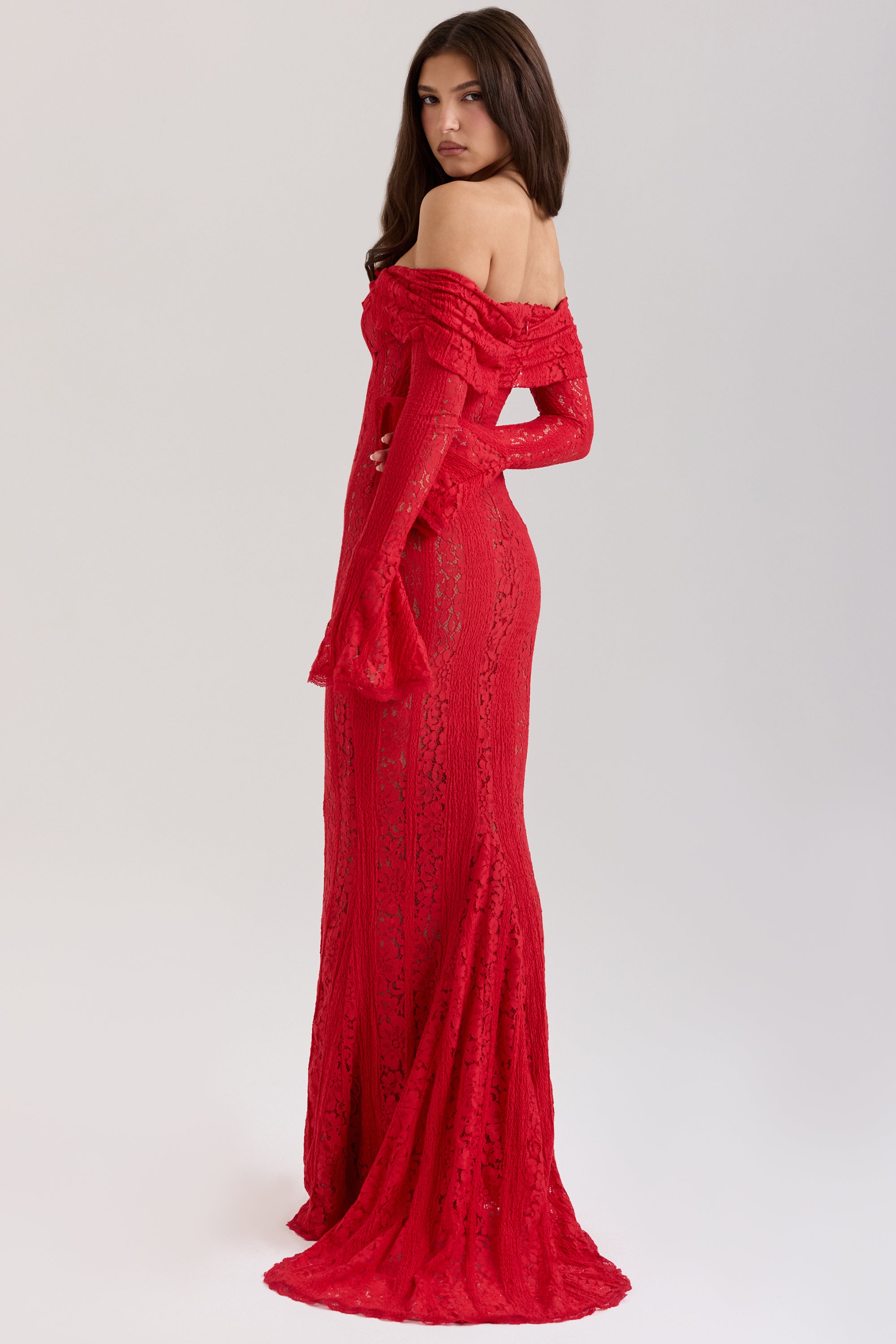 Lace Solid Off-Shoulder Midi Dress