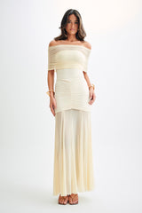 Solid Mesh Off-Shoulder Midi Dress
