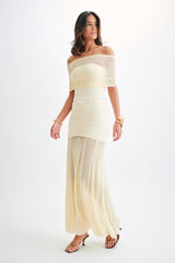 Solid Mesh Off-Shoulder Midi Dress