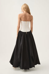 Off-Shoulder Pleat Split Solid Maxi Dress